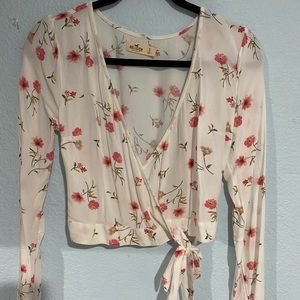 Hollister White Self-tie Floral Top